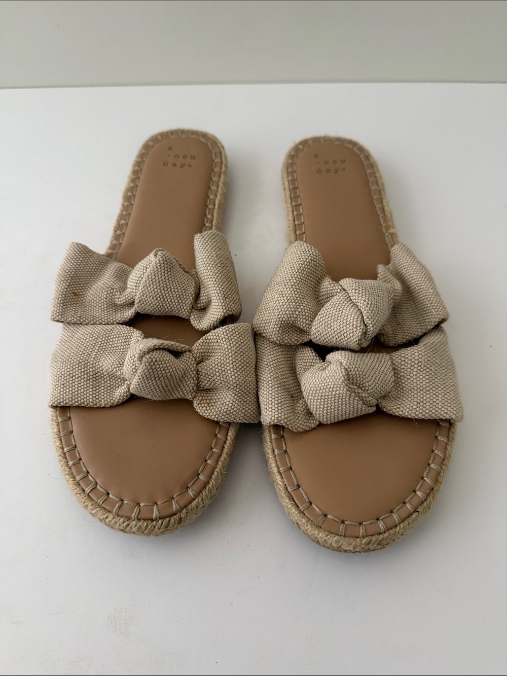 a new day Natural Beige Knotted Espadrille Slide Sandals